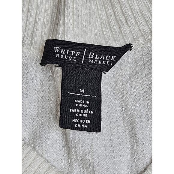 WHBM Womens Sequin Cardigan Sweater Ivory Medium 3/4 Sleeves Zip up - Picture 3 of 5